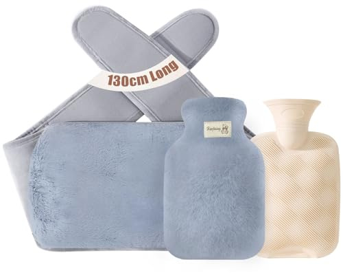 Hot Water Bottle Belt 3 in1, Rubber Hot Water Bag with Soft Plush Hand & Waist Warmer Cover, Reusable Heat Therapy for Neck, Back, Shoulders & Legs, Cosy Support for Home, Work & Travel Dark Gray