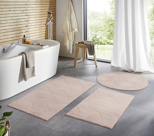 Taracarpet Badematte Homestyle rutschfest waschbar Badezimmerteppich Bad-Vorleger, WC Deko, Duschvorleger für Dusche und Badewannen sehr weich und kombinierbar Rosa Dühne 050x080 cm