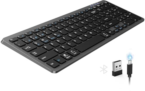 TECKNET Rechargeable Bluetooth Slim Wireless Keyboards - USB+BT Compact Keyboard with Number Pad, Multi Devices Easy Switch, Low Profile Flat Keyboards for Laptop, Computer, MacBook, Mac, Windows