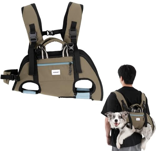 Duuclume Ergonomischer Stütz-Hundetragerucksack, horizontale Beine nach vorne und hinten, 3-in-1, wandelbar, freihändige Welpen-Tragetasche, bis zu 15 kg (Grun, XL)