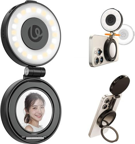 ULANZI LM23 Lampe Selfie magnétique Compatible MagSafe, Anneau Lumineux Selfie 360° amélioré pour iPhone, lumière beauté LED avec Miroir pour Selfies, appels vidéo, conférences et Photographie