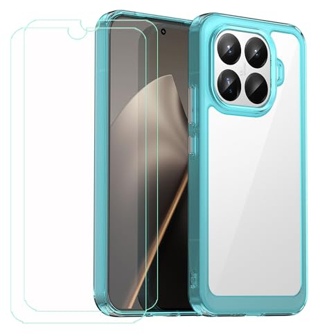 GYDQQKJ Funda para Xiaomi 15T Pro + 2 Piezas Vidrio Protector de Pantalla Cristal Templado Film, Translúcido Azul Suave TPU Silicona Cover Carcasa Caso Case para Xiaomi 15T Pro (6.83)