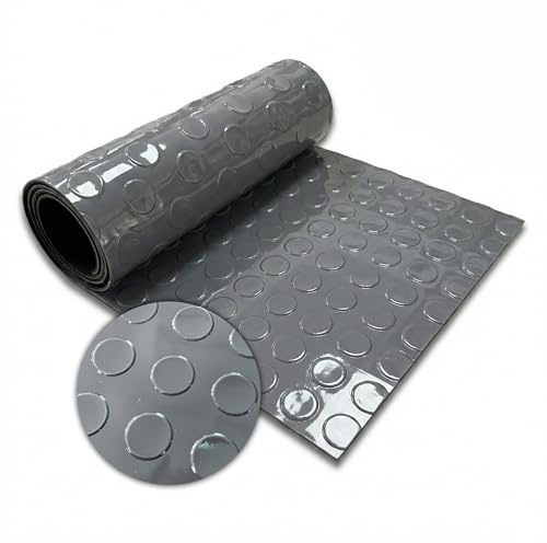 Floordirekt Revêtement de sol en PVC - Sol industriel antidérapant à picots - Aspect pièce - Facile d'entretien et résistant - En rouleau avec découpe - Coin Mirror gris foncé - 110 x 150 cm