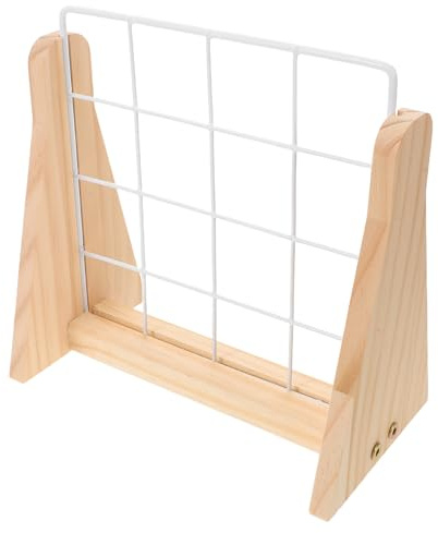 JOINPAYA Expositor de Fotos con Rejilla Metálica y Base de Madera Maciza, Panel Independiente para Joyería, Notas y Manualidades, Organizador Versátil para Escritorio, Hogar y Oficina,