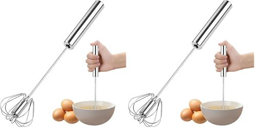 AEX Premium Semi-Automatic Egg Whisk Stainless Steel Push Action Hand Whisk Manual Kitchen Mixer Beater for Cooking, Baking, Cream Whipping, Frothy Coffee, and Blending | Durable Design (Pack of 2)