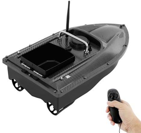 Tyvotrend Barca per mangimi con barca RC, 500 m, telecomandata per pesca notturna, con luce del navigatore e carico di 1,5 kg, Bait Boat telecomandata per pesca, nero, 49 x 27 x 16 cm