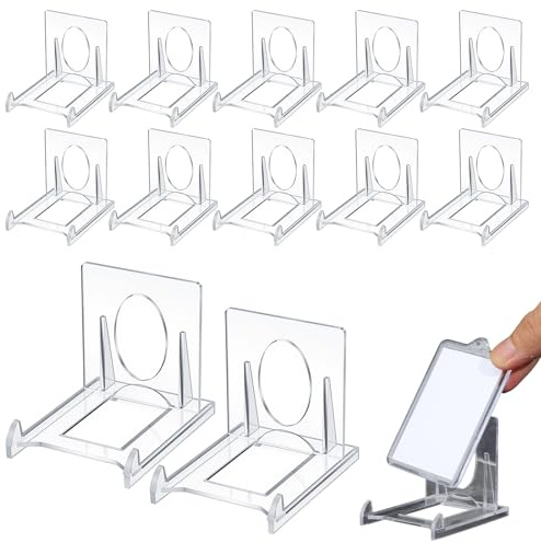 GEEHUA 12 mini espositori in plastica acrilica, supporto regolabile per carte di credito, cavalletto in acrilico trasparente, per foto, libri, carte da collezione