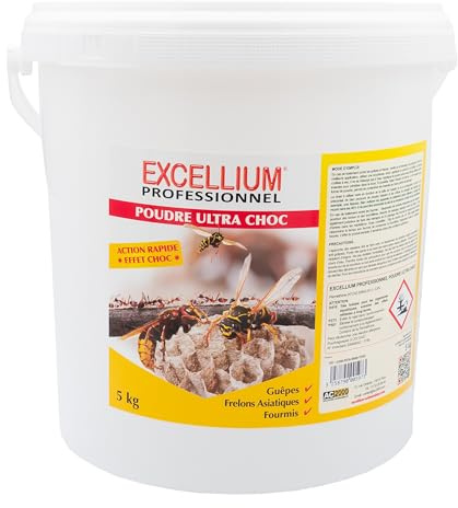 Poudre Insecticide Anti Guêpes Frelons Asiatiques Fourmis Fourmilières EXCELLIUM PROFESSIONNEL - Seau 5 kg - Traitement Nids - Pour Toitures Combles Plinthes - Action Longue Rémanence