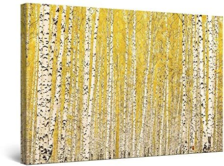 Startonight Quadro su Tela Betulle Gialli, Quadri Moderni Astratti Stampe Camere da Letto Stampe Incorniciate 60x90 cm, Decorazione Parete, Idea Regalo Elegante Luminoso al Buio