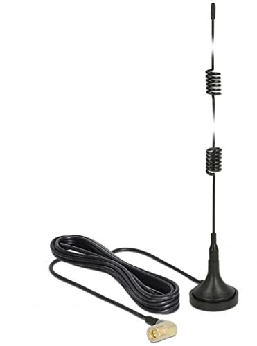 DeLock LTE Antenne SMA Stecker 90° 2,5 dBi starr omnidirektional mit magnetischem Standfuß und Anschlusskabel RG-174 2,5 m Outdoor schwarz (89614)