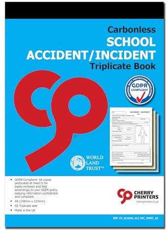 Cherry Printers | Carbonless NCR | School Accident/Incident | Triplicate Book | GDPR | A5 50 Sets