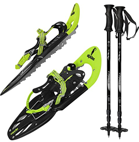 ALPIDEX Raquetas Nieve Ligero Adulto 38-45 Bolsa Transporte Bastones Opcional, Color:Lime con Bastones