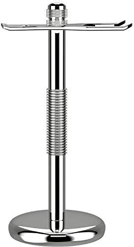 GRUTTI Rasierer und Bürstenhalter, Luxus Chrom Rasierer Halter und Bürste für Nassrasur, Rasierer Halter für Männer, Rasiermesser und Rasierbürste, Silber