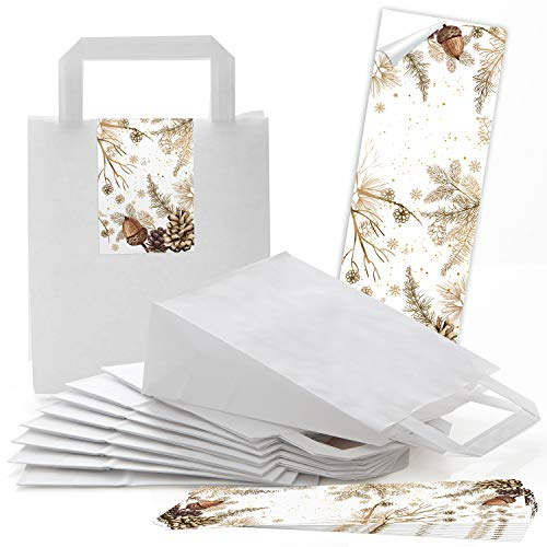 Logbuch-Verlag 5 Weihnachtliche Geschenktaschen Papier weiß Weihnachtstüten Verpackung Geschenktüten zum Befüllen Kunden Mitarbeiter
