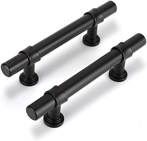 LONTAN 10 Black Kitchen Cupboard 96mm Black Kitchen Door Handles T-Shaped Dresser Drawer Pulls Vintage Wardrobe Bedroom Cabinet Door Pulls