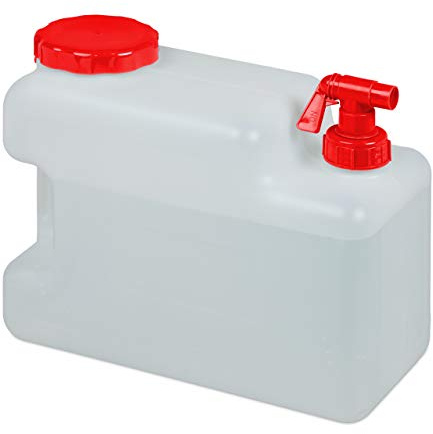 Relaxdays Wasserkanister mit Hahn, Weithals Schraubdeckel, Trinkwasserkanister Camping, 12-23 l, BPA-frei, weiß-rot