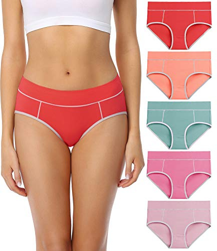 wirarpa Bragas Mujer Cintura Midi Algodón Braguitas Multicolore 5 Pack Talla M