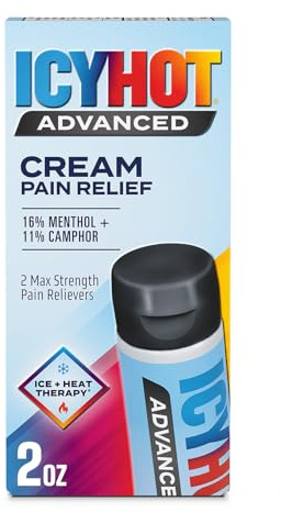 Icy Hot Advanced Pain Relief Cream, Fast-Acting, Max Strength Pain Relief with Menthol 16% and Camphor 11%, Ice and Heat Contrast Therapy for Backaches, Joints, Muscle Strains and Arthritis, 2 oz
