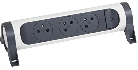 LEGRAND - Multiprise Rotative Avec Interrupteur à Voyant LED - 3 Prises Surface avec Terre - Livrée Sans Cordon/Sans Fiche - Blanc et Gris Foncé