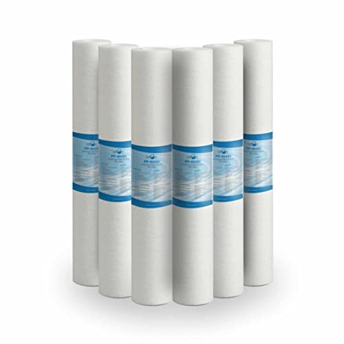 Bellerofonte Filtre sédiments 20 pouces 5 microns en polypropylène. Élimine le sable, le limon, les particules de rouille et les impuretés en suspension jusqu'à 5 microns 6 pièces