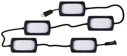 Owleye 50FT Led Work Light 85W 8000LM Waterproof Construction String Lights Linkable Temporary Work Lighting Outdoor Indoor Worklight (5 Light Heads)