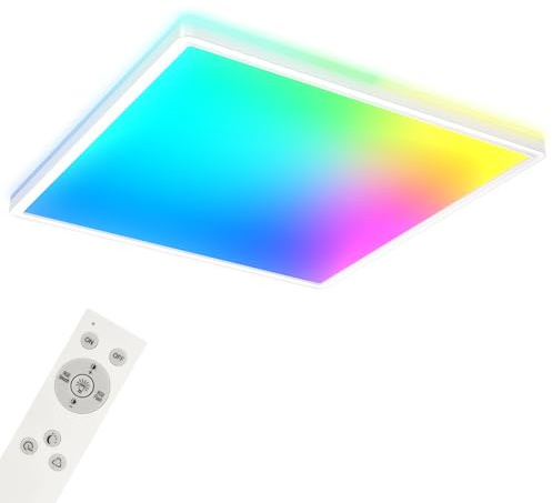 BRILONER - LED Deckenlampe flach Smart Home, funktioniert mit Alexa, buntes RGB+W Licht, Lampe, Deckenleuchte, Wohnzimmerlampe, LED Panel, Schlafzimmerlampe, 42x42x3 cm, Weiß