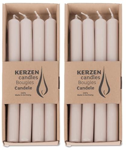 DecoLite Stabkerzen Rustik 25 cm, 10h Brenndauer, 8 Stück, Sahara | Made in Germany, RAL-geprüft, ruß- & tropffrei, durchgefärbte Vintage Haushaltskerzen im Landhausstil, ohne Duft