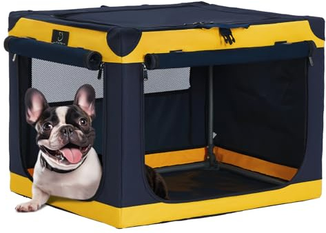 A 4 Pet Hundebox faltbar kleine Hunde Katze, Hundebox für Zuhause Soft tragebar Hundetransportbox Auto leicht zu verstauen mit montiertem Aluminium Rahmen, einstellbare Kompatibilität (S, Gelb)