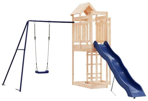 VidaXL Solid Pine Wood Outdoor Playset - Sturdy Playground Equipment with Swing, Wave Slide and Sandpits for Backyard Fun