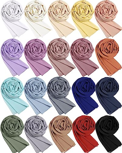 Mepase 20 Pack Solid Color Chiffon Hijab Head Scarves for Women Fashion Soft Hijab Chiffon Long Scarf Shawl Wrap for Muslim Women, Lightweight and Breathable, 20 Colors