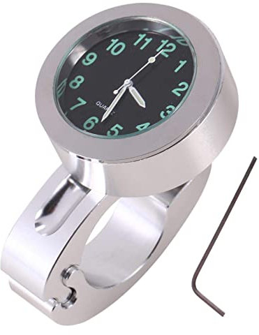 Manillar Reloj De Motocicleta, 7/8 A 1 Mango Vástago Reloj Universal Motocicleta/Bicicleta Cromo Aluminio Al Aire Libre Impermeable Reloj Luminoso, 22mm-25mm Mango Varilla Reloj (Plata)
