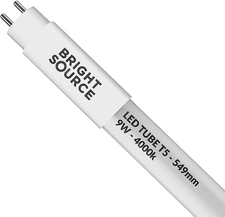 Bright Source 549mm 9w LED T5 Tube, 1225lm, 4000K Cool White, Replacement for 14w T5 Fluorescent, for Direct Mains Installation Only