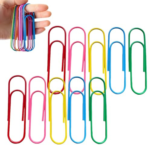 Colourful Paper Clips Large 100 mm Pack of 40 Bright Vinyl Coated Jumbo Paper Clips for Papers School Office Supplies