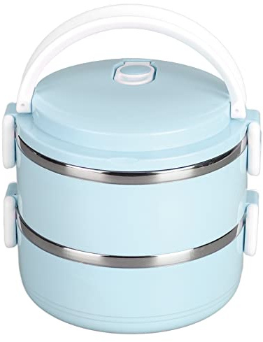ZPSHYD Lunch Box Termico Impilabile - Lunchbox Rotondo in Acciaio Inossidabile 304 Isolato con Contenitori Per Alimenti Sigillati Per Pasti Caldi(Blu a due strati)
