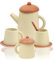 Coriver Silicone Tea Sets for Children, Toys Toddler Tea Set kids Kitchen Accessories, Pretend Play Toy Playset for Kids Boys Girls, Tea Party- Afternoon Tea Set for Home Travel (1. Beige)