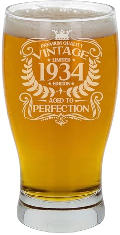 Always Looking Good 92nd Birthday Gift for Men Vintage 1934 Aged to Perfection Engraved Pint Beer Glass Present for 92 Year Old Etched Cider Lager Beer Tulip Pint Glasses