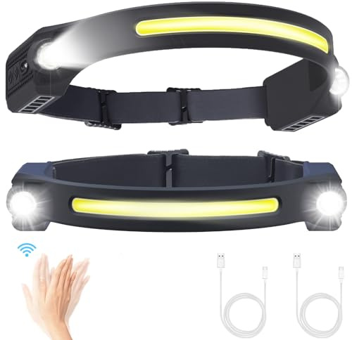 Puersit Stirnlampe LED Wiederaufladbar mit 6 Lichtmodi Kopflampe Extrem Hell 260 Grad Bewegungsmelder Leichte Wasserdichte Stirnlampe USB C für Laufen Joggen Angeln (2pcs)