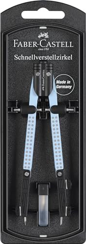 FABER-CASTELL 574454 - Schnellverstellzirkel Grip sky blue mit abknickbaren Schenkeln, inkl. Ersatzteilen und Zirkelminen