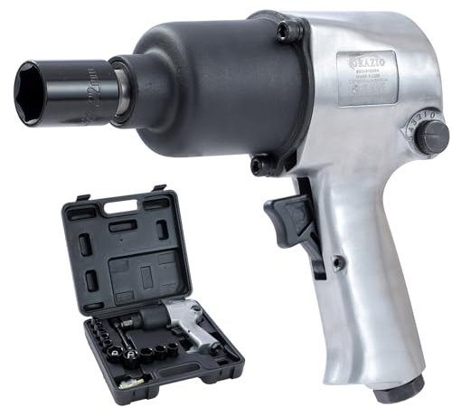 ORAZIO Air Impact Wrench Set 1/2 Twin Hammer 600Nm with 10 Sockets 9-27mm Garage Car Truck Wheel Tyre Bolts Removal Installation Pneumatic Toolkit (Budget)