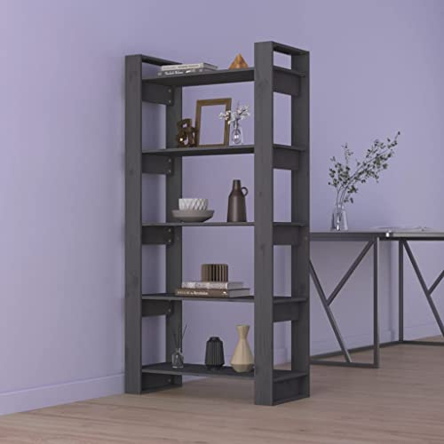 CKioict Eckvitrine Modernes Standregal Wohnzimmermöbel Bücherregal/Raumteiler Grau 80x35x160 cm Massivholzfür Wohnzimmer, Schlafzimmer, Büro