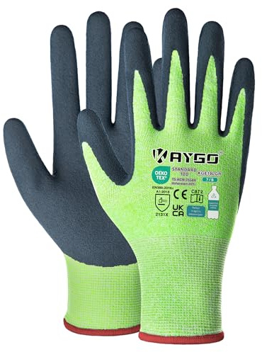 KAYGO Arbeitshandschuhe für Damen Latex Beschichtete Atmungsaktiv, KGE19LGR | Recyceltem Polyester, 3 Paar Frauen Gartenhandschuhe, umweltfreundliche Schutzhandschuhe für Gartenarbeit (Grün, S, Gr 7)