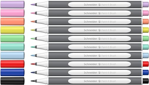 Schneider Brushpen Paint-It 070 (Premium-Pinselstifte mit flexibler Spitze und leuchtenden Farben für Kalligraphie, Hand-Lettering und mehr) 10 Stück sortiert Set 2