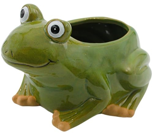 Dekohelden24 Übertopf - Pflanztopf - Pflanzgefäß - Dekoschale aus Keramik, Motiv: Frosch, Maße L/B/H: ca. 22,5 x 17 x 14,5 cm