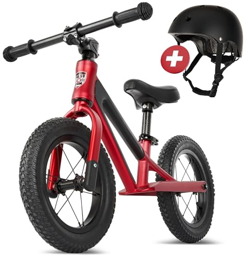 FAST N FUN Laufrad ab 2 Jahre mit Helm [2-5 Jahre] Kinder-Laufrad 12 Zoll Ultraleicht Tragegriff Fußstütze Magnesiumrahmen ergonomischer Sitz höhenverstellbar bis 50kg Luftreifen Lauflernrad Jungen