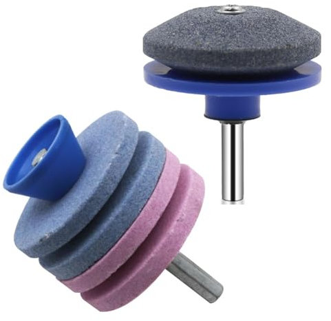 TorSor Paquete de 2 afiladores de cuchillas para cortacésped de una sola capa o cuádruple, piedras de corindón, accesorio universal para taladro manual eléctrico, cortacésped, azadas de jardín, pala,