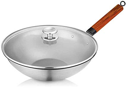 Wok in Titanio Puro Non Rivestito, Padella Antiaderente Leggera, Antiruggine, Resistente alla Corrosione, Battente A Mano, Wok Sano A Fondo Tondo Multifunzionale,A (A)