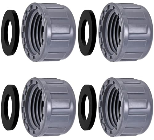 HAOBIN 4 Stück PVC Gewindekappe PVC Gewindestopfen 32mm Rund Innengewinde Schlauchverbinder Kappe rund mit Dichtung Innengewinde Abflussrohr mit Gummidichtung für Garten und Außenschlauchenden