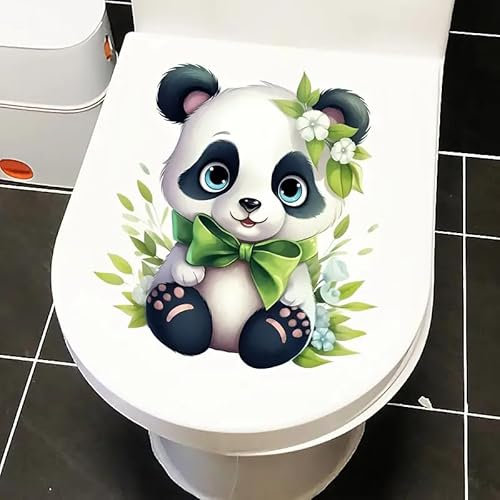 TOLOVIS TOLOVIS-001 Autocollant pour abattant de toilettes, motif panda et nœud pour lunette de toilettes, feuille et oiseau