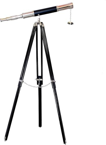 Marine Chrome Brass Telescope Brown Vintage Tripod Standing Telescopes Nautical Leather sail Boat Decor Height 49 inches Tube 39 inches