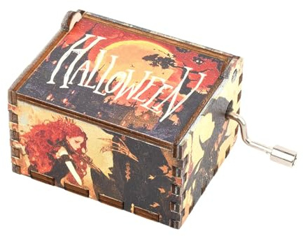 Halloween Wooden Music Box - Engraved Wooden Music Box Vintage Hand Crank Music Box, Halloween Theme Music Box | Halloween Home Decorations Exquisite Halloween Melody Music Box for